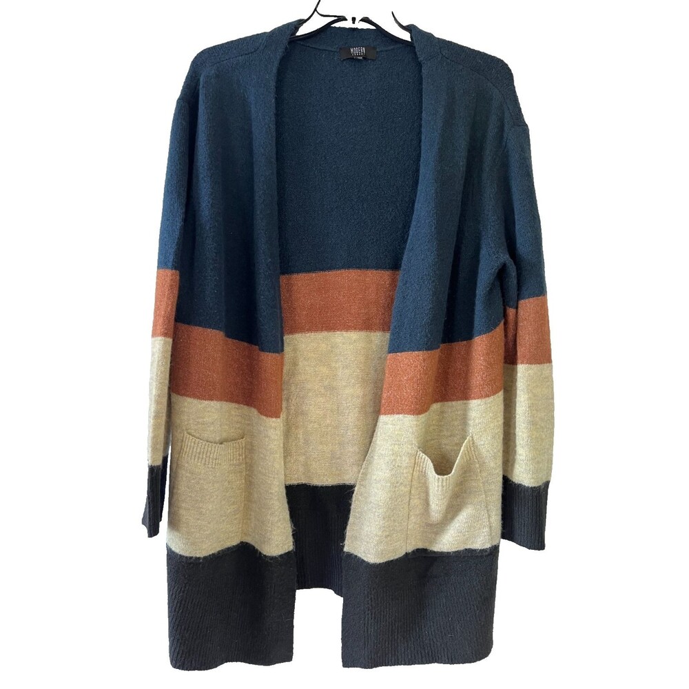 Modern Canvas Ladies Multi Color Striped Long Cardigan Size XL